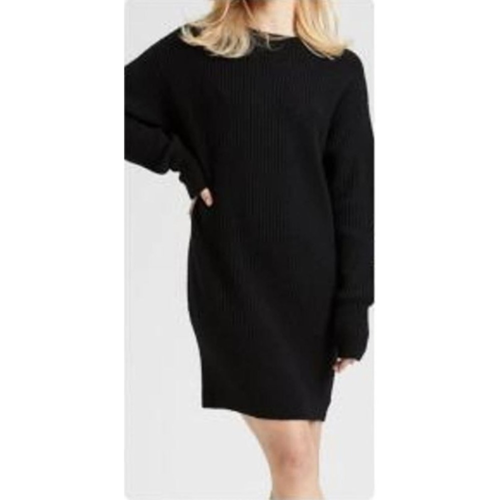 Caslon Women's Long Sleeve Boat Neck Cotton Blend Sweatshirt Dress in Black 2XS